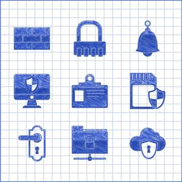 Set Identification badge FTP folder and lock Cloud shield SD card Door handle Illustration
