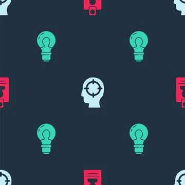 Set Identification badge, Head hunting and with lamp bulb on seamless pattern Stock Illustration