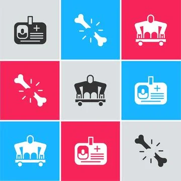 Set Identification badge, Human broken bone and Man without legs sitting Stock Illustration