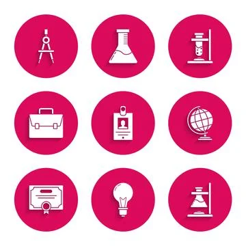 Set Identification badge, Light bulb with concept of idea, Glass test tube .. Stock Illustration