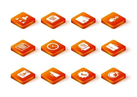 Set Identification badge, Megaphone, Document, Clock, Approved and check mark Illustrazione stock