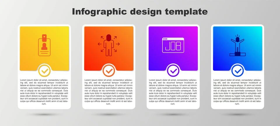 Set Identification badge, Multitasking manager working, Search job and Prod.. Stockillustratie