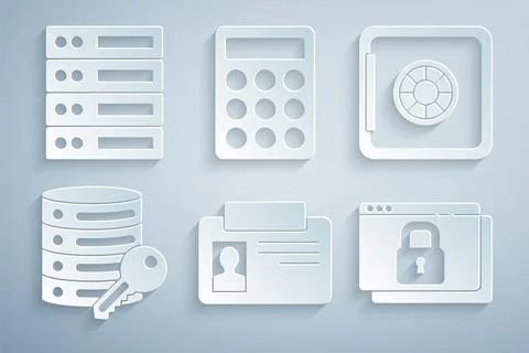 Set Identification badge, Safe, Server security with key, Secure your site HTTPS 库存插图