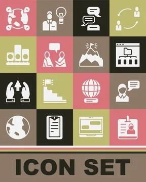 Set Identification badge, Speech bubble chat, Browser files, Two sitting men イラスト素材