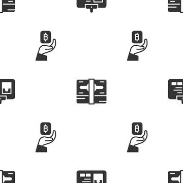 Set Identification badge, Stacks paper money cash and Hand holding Bitcoin on イラスト素材