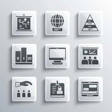Set Identification badge, Training, presentation, Computer monitor, Boss with Stock Illustration