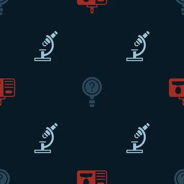 Set Identification badge, Unknown search and Microscope on seamless pattern Stock Illustration