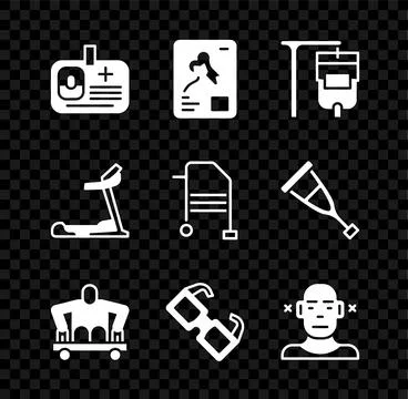 Set Identification badge, X-ray shots, IV bag, Man without legs sitting whe.. Stock Illustration