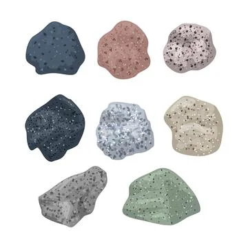 Set of igneous rock collection, Basalt Agglomerate Granite and Andesite. Ro.. Stock Illustration