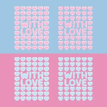 Set of illustration with bubble hearts, wrapping with bubble wrap Illustrazione stock