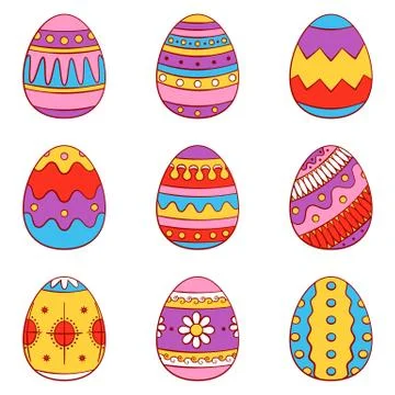 Set illustration of colorful Easter eggs spring set of paschal Symbols イラスト素材