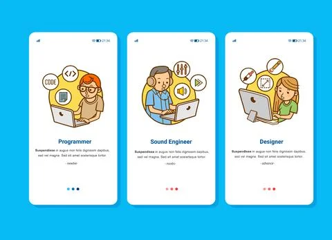 Set illustration image of game or animation developer team, consist of progra Stock Illustration