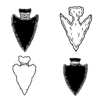 Set of Illustration of stone arrowhead. Design element for poster, card, ba.. Stock Illustration