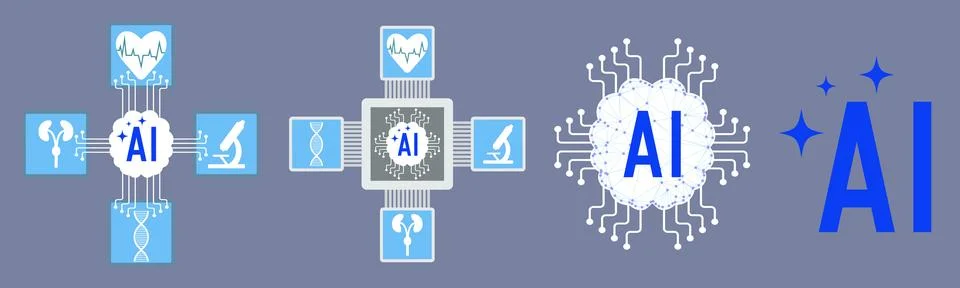 Set of illustrations about artificial intelligence, the use of artificial Illustrazione stock