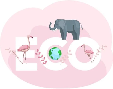 Set of illustrations about eco system of Earth. Different animals, birds on 库存插图