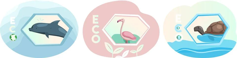 Set of illustrations about eco system of Earth. Different animals, birds on 库存插图
