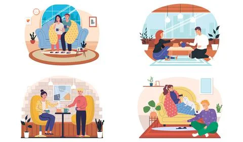 Set of illustrations about joint pastime on self-medication. People treated Stock Illustration