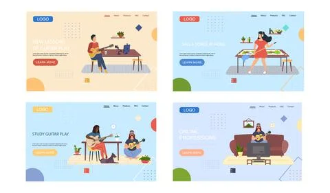 Set of illustrations about musicians improve guitar playing skills. Guitarists Illustrazione stock
