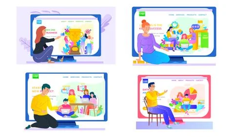 A set of illustrations about new applications and working with technologies 库存插图