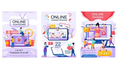 Set of illustrations about online self-development and entertainment programs 스톡 일러스트