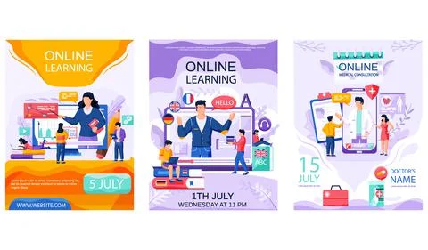Set of illustrations about online services concept poster. Internet education Illustrazione stock