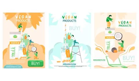 Set of illustrations about people making plant based milk. Vegan products Stock Illustration