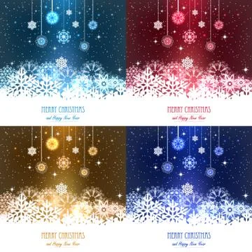 Set of illustrations, abstract Christmas Background. Snowflakes, night sky Stock Illustration