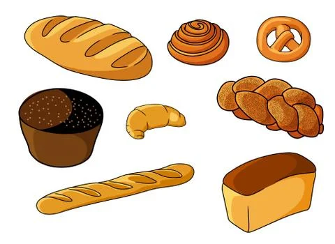 Set of illustrations of assorted fresh bread Stock Illustration