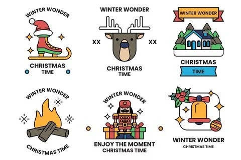 Set of illustrations of badges and labels in the Christmas concept Stock Illustration