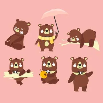 Set of illustrations with bears. Different poses. Stock Illustration