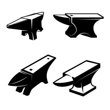 Set of illustrations of blacksmith anvil . Design element for logo, label, si Stock Illustration