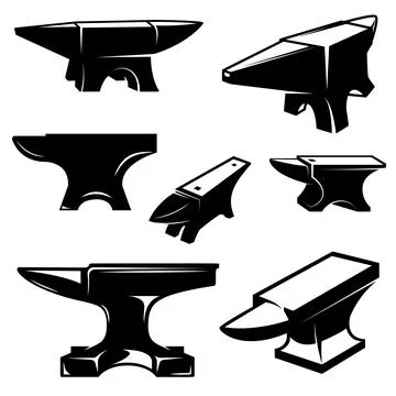 Set of illustrations of blacksmith anvil . Design element for logo, label, si Stock Illustration