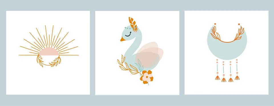 A set of illustrations in boho style Stock Illustration