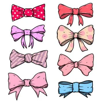 Set of illustrations of bow knot in engraving style. Design element for poste Stock Illustration
