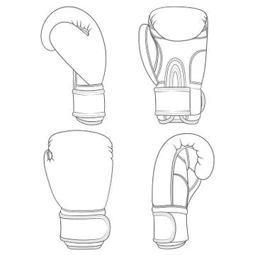 Set of illustrations with boxing gloves. Isolated vector objects. Stock Illustration