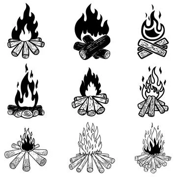 Set of illustrations of campfire. Design element for logo, label, sign, poste Stock Illustration
