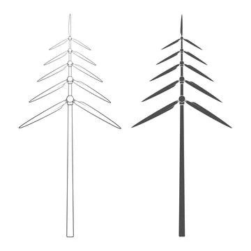 Set of illustrations with Christmas tree made of propellers, windmill blades. Stock Illustration