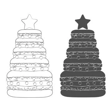 Set of illustrations with Christmas tree made of dessert macaroons Stock Illustration