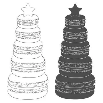 Set of illustrations with Christmas tree made of dessert macaroons Stock Illustration