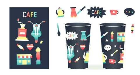 Set of illustrations coffee shop Illustrazione stock