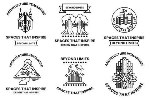 Set of illustrations in the concept of architectural buildings in line draw.. Stock Illustration