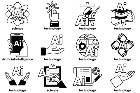 Set of illustrations in the concept of Artificial Intelligence and things i.. Stock Illustration