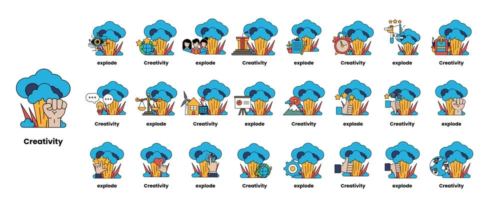 Set of illustrations in the concept of bombs and creativity in a line style Stock Illustration