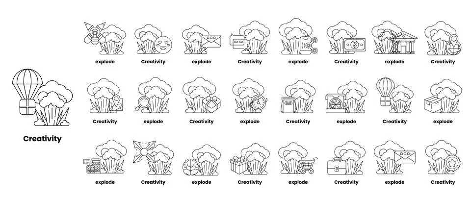 Set of illustrations in the concept of bombs and creativity in a line style Stock Illustration