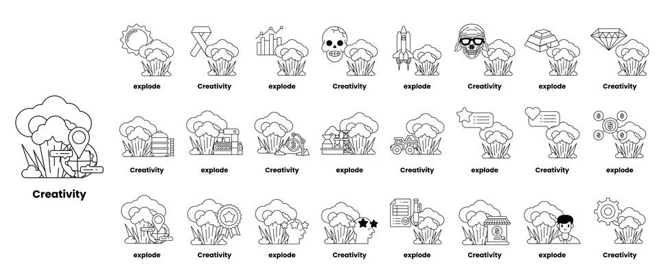 Set of illustrations in the concept of bombs and creativity in a line style Stock Illustration