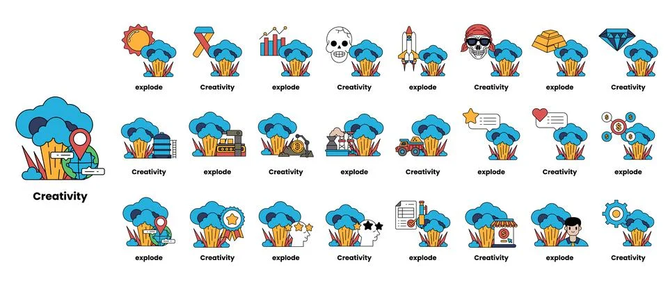Set of illustrations in the concept of bombs and creativity in a line style Stock Illustration