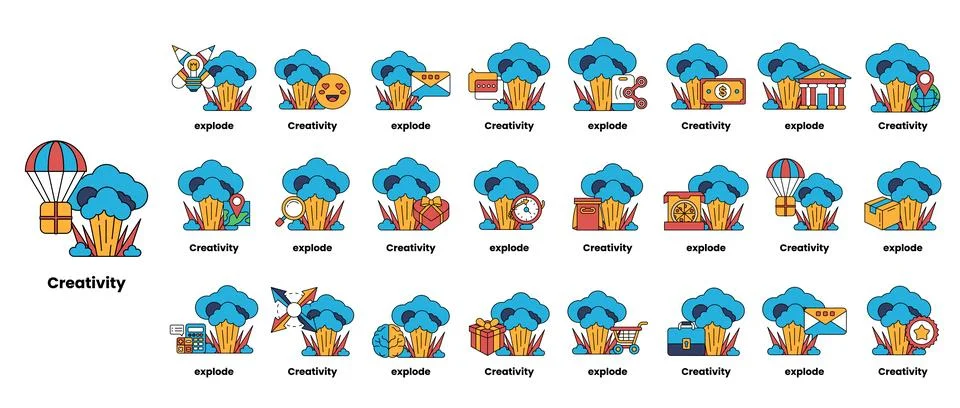 Set of illustrations in the concept of bombs and creativity in a line style Stock Illustration