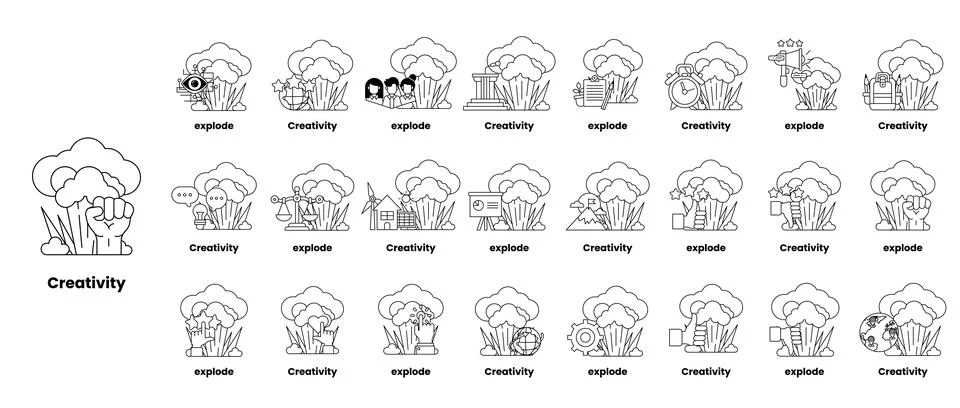 Set of illustrations in the concept of bombs and creativity in a line style Stock Illustration