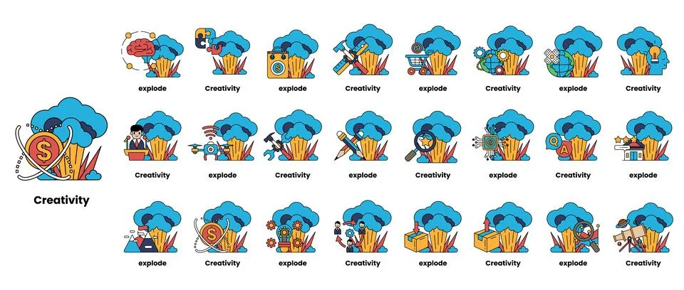 Set of illustrations in the concept of bombs and creativity in a line style Illustrazione stock