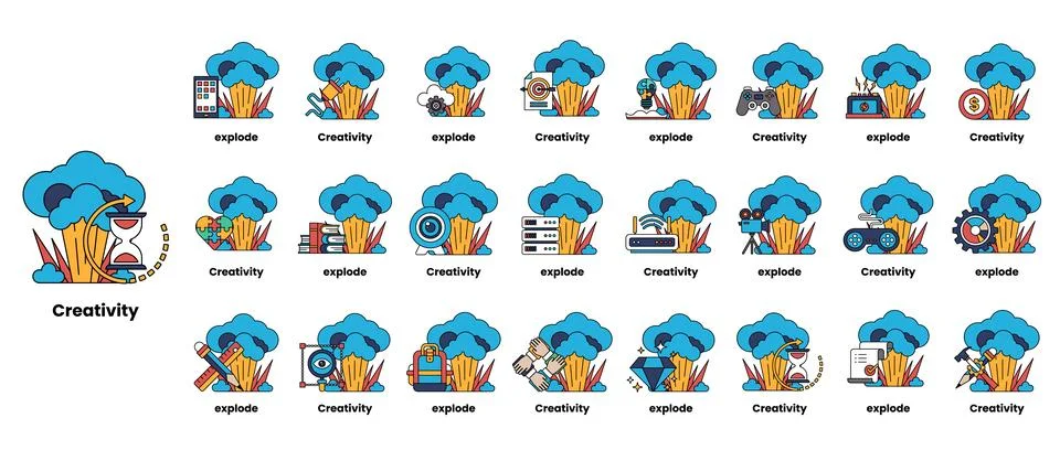 Set of illustrations in the concept of bombs and creativity in a line style Stock Illustration